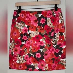 Red Brown Floral Womens Mini Skirt 6‎ Indie Watercolor Artsy Boho Feminine